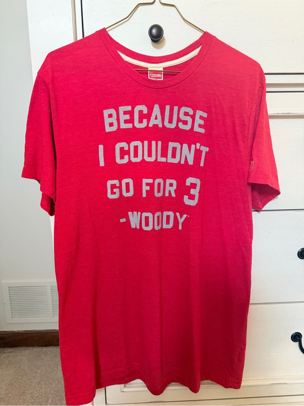 Homage Red Graphic Tee with 'Because I Couldn't Go For 3' Print